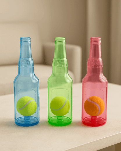 Rubber Bottle Squeaky Dog Toy | Interactive Dog Toy with Tennis Ball