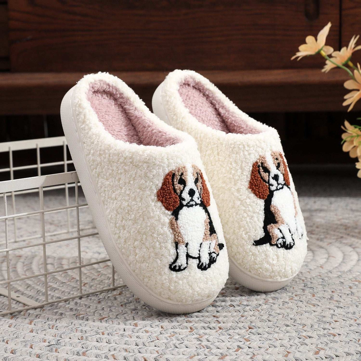 Cozy Plush Warm Dog Slippers For Women