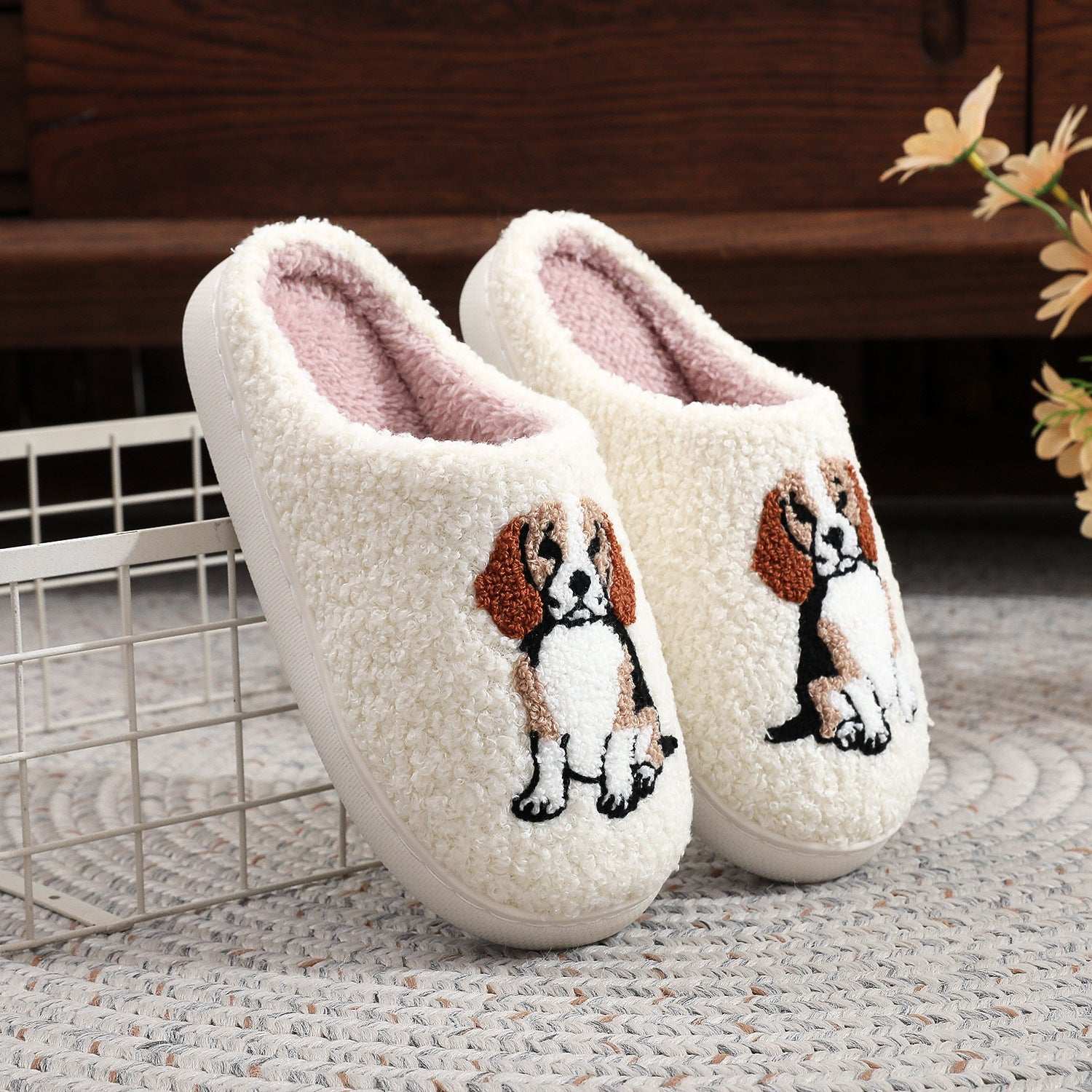 Cozy Plush Warm Dog Slippers For Women
