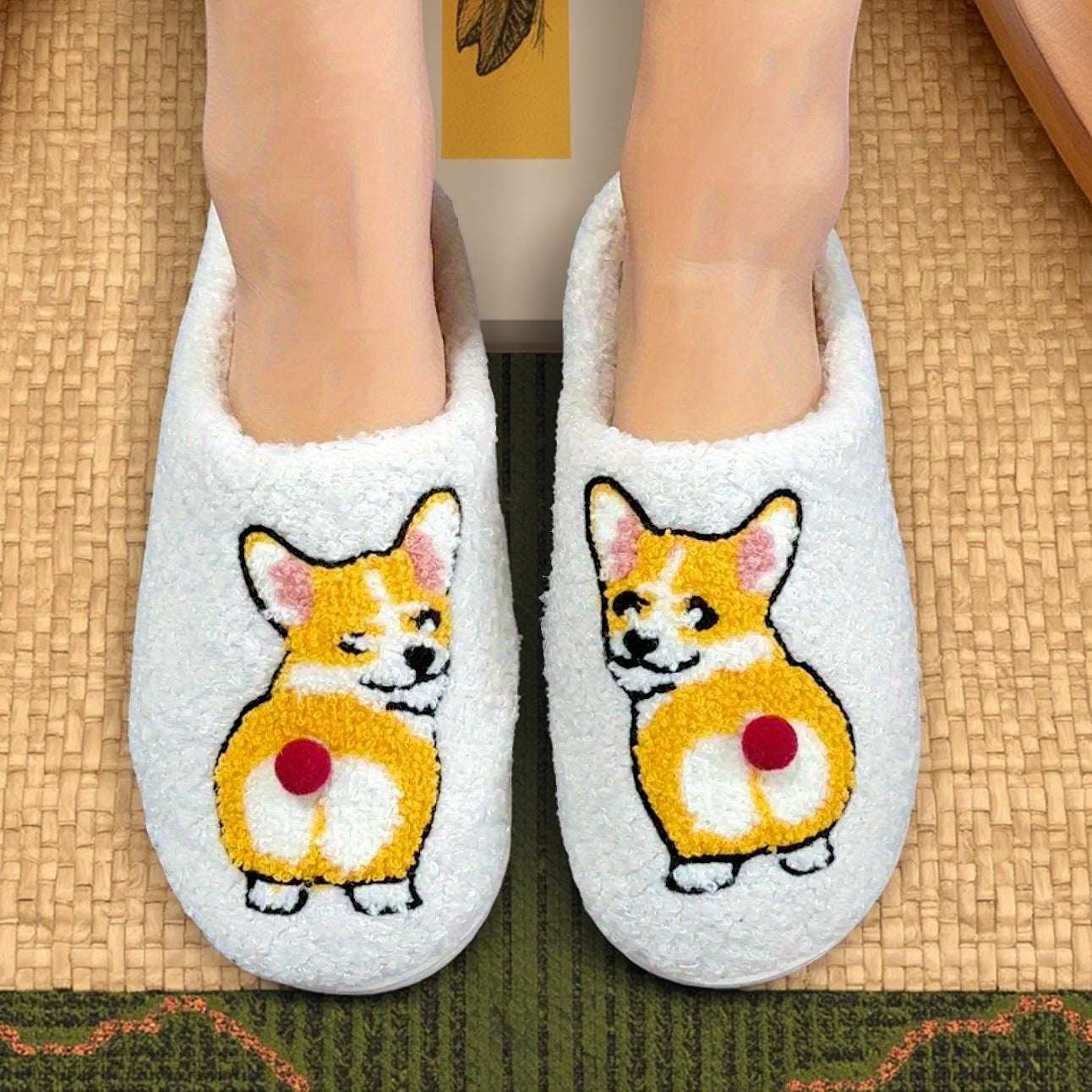 Cozy Plush Warm Dog Slippers For Women