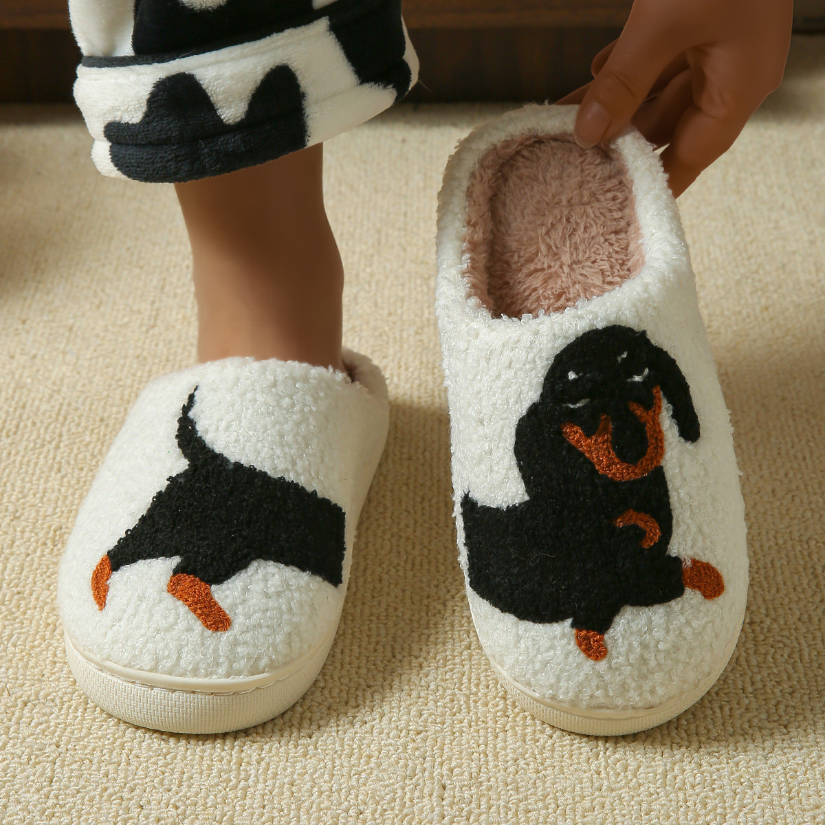 Cozy Plush Warm Dog Slippers For Women