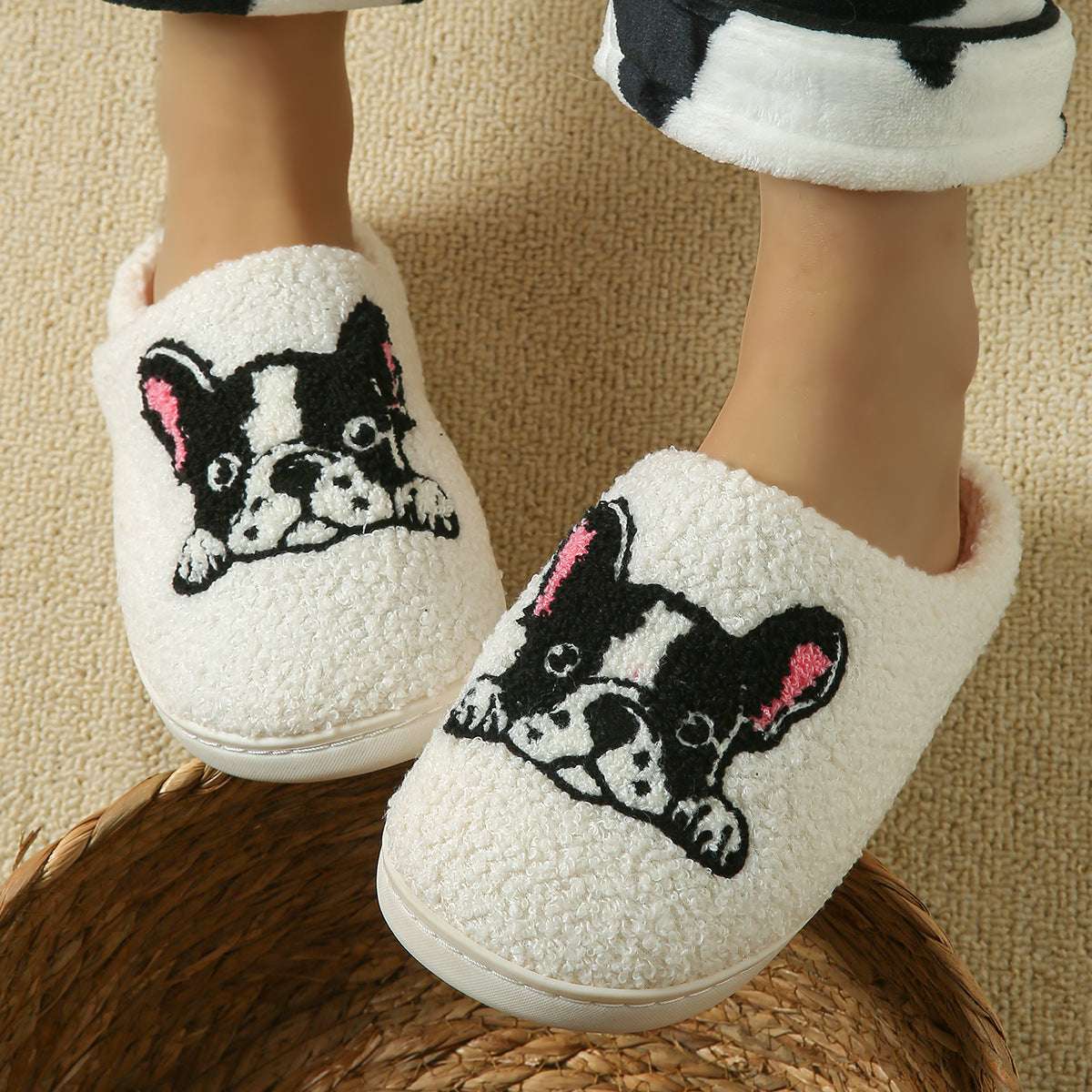 Cozy Plush Warm Dog Slippers For Women